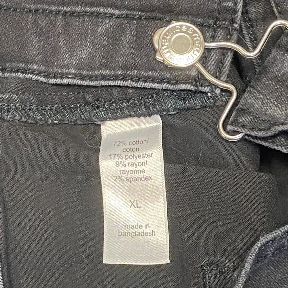 Maurices Black Denim Shortalls XL Tie Waist Bib Overalls Faded Summer Style - Picture 8 of 9